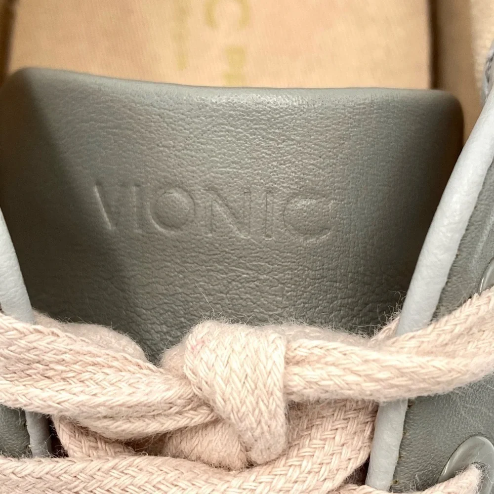 Vionic Mable Leather‎ Lace Up Sneakers Grey Pink sz 9